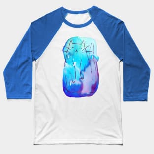 Ombre Purple Blue Watercolor Cat Baseball T-Shirt